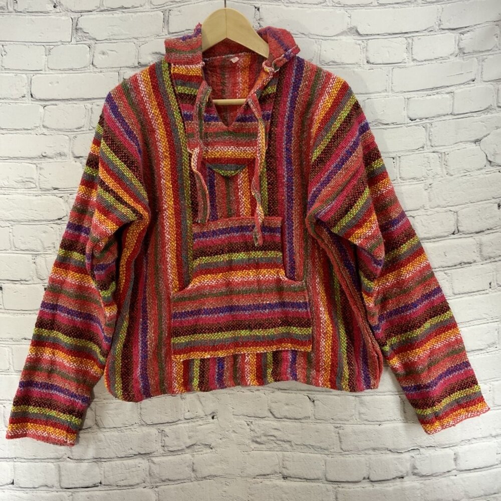 Hoodie Sweatshirt Womens‎ Sz M Rasta Hippie Boho Pink Multicolored